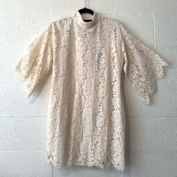 NWT Chaser Lace Mock Neck Flouncy Mini Dress Medium - Picture 1 of 7